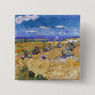 Vincent van Gogh - Wheat Stacks with Reapers 2 Inch Square Button