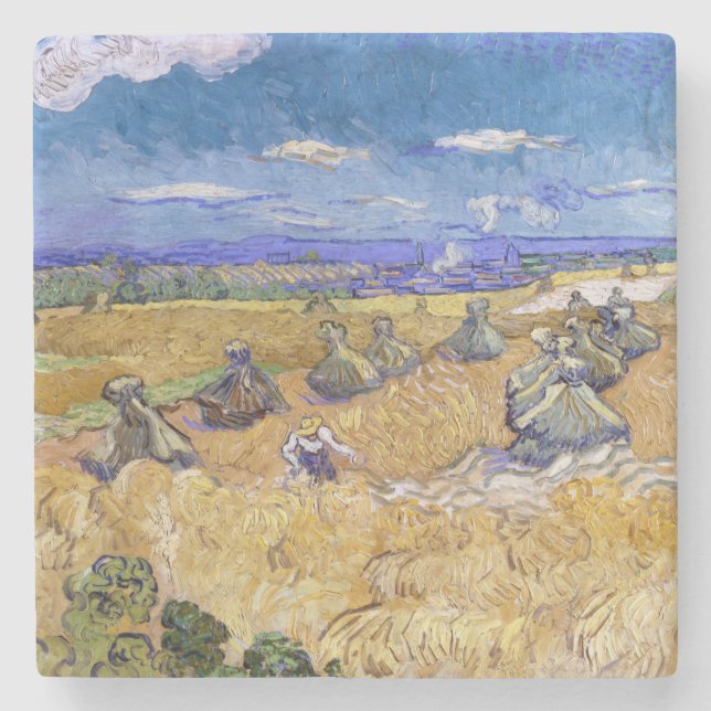Vincent van Gogh - Wheat Stacks with Reapers Stone Coaster (Front)