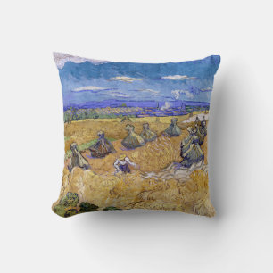 Vincent van Gogh - Wheat Stacks with Reapers Throw Pillow