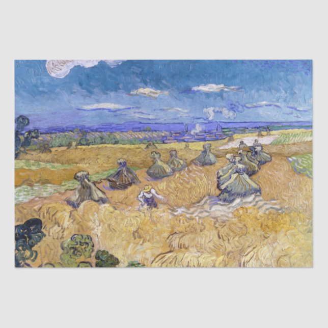 Vincent van Gogh - Wheat Stacks with Reapers Tissu Tissue Paper (Front)