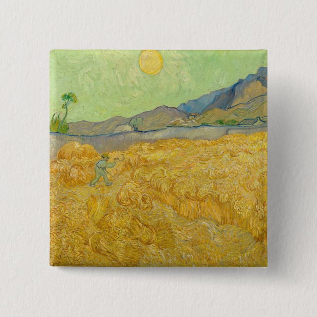Vincent van Gogh - Wheatfield with a Reaper 2 Inch Square Button (Front)