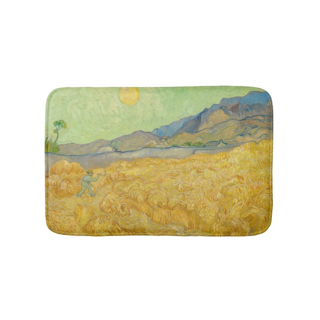Vincent van Gogh - Wheatfield with a Reaper Bath Mat (Front)