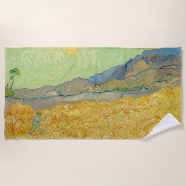 Vincent van Gogh - Wheatfield with a Reaper Beach Towel (Front)