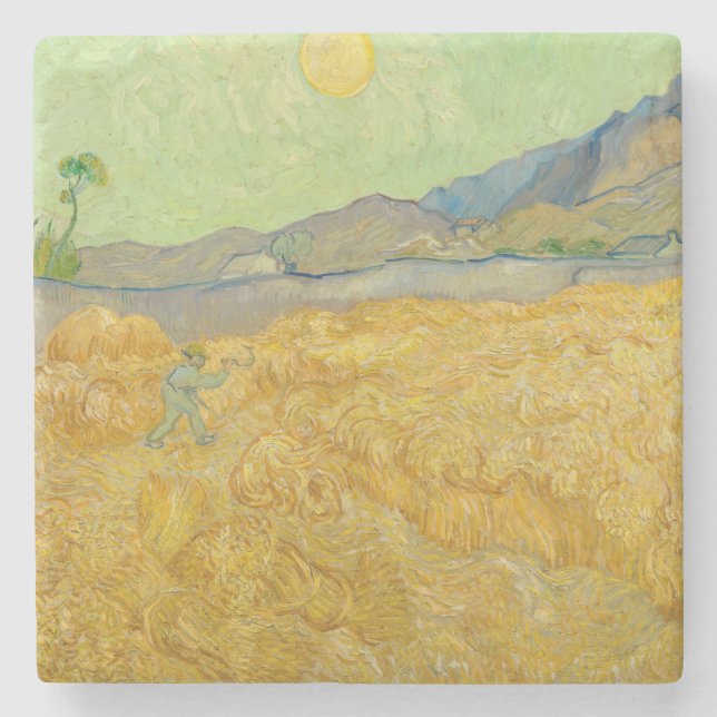 Vincent van Gogh - Wheatfield with a Reaper Stone Coaster (Front)