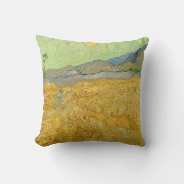 Vincent van Gogh - Wheatfield with a Reaper Throw Pillow (Front)