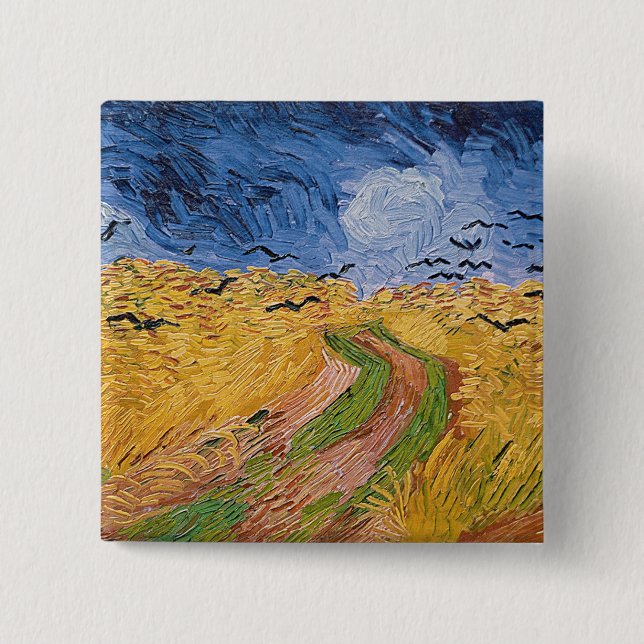 Vincent van Gogh | Wheatfield with Crows, 1890 2 Inch Square Button (Front)