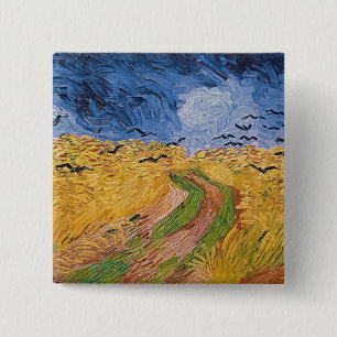 Vincent van Gogh   Wheatfield with Crows, 1890 2 Inch Square Button