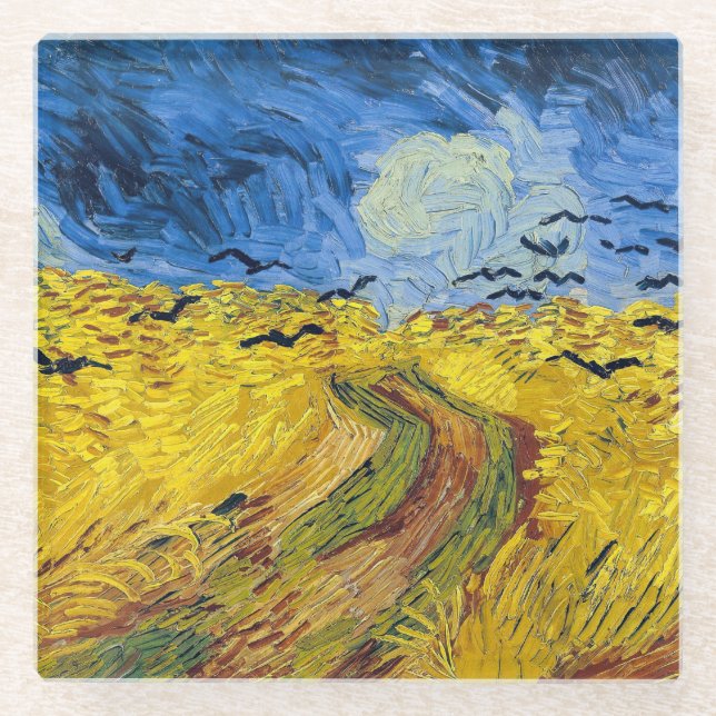Vincent van Gogh - Wheatfield with Crows Glass Coaster (Front)