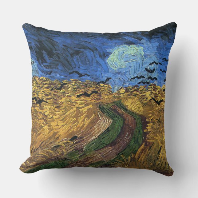 Vincent van Gogh-Wheatfield with Crows Throw Pillow (Front)