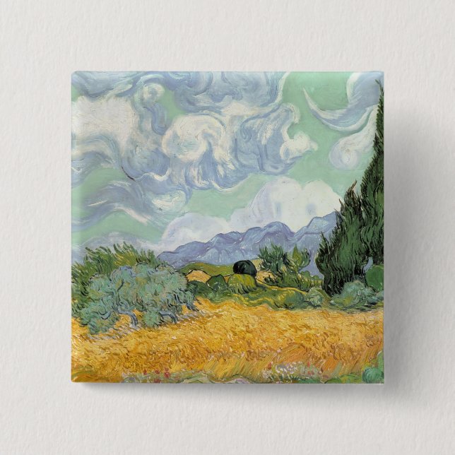 Vincent van Gogh | Wheatfield with Cypresses, 1889 2 Inch Square Button (Front)