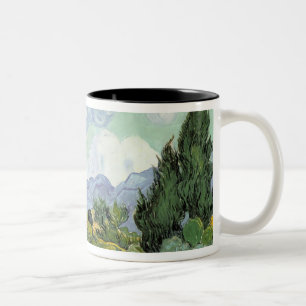 Vincent van Gogh   Wheatfield with Cypresses, 1889 Two-Tone Coffee Mug