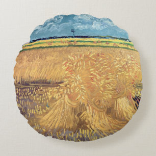 Vincent van Gogh   Wheatfield with Sheaves, 1888 Round Pillow