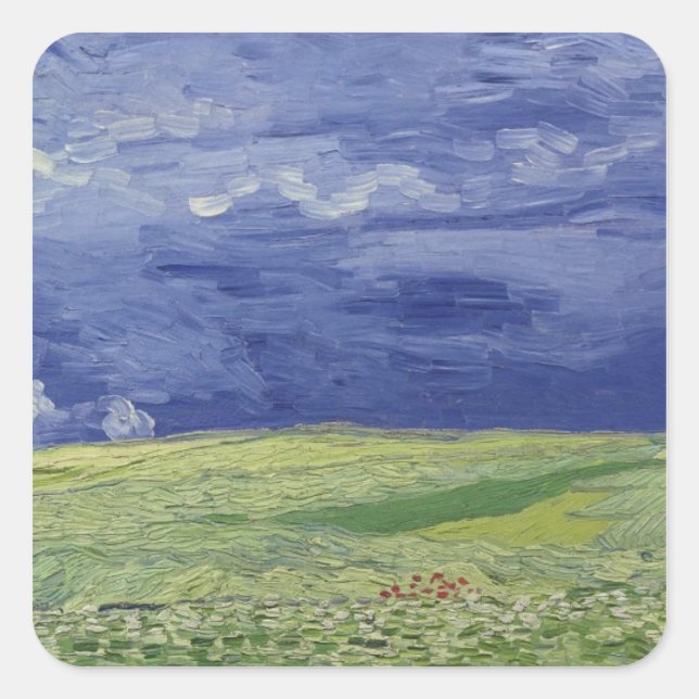 Vincent van Gogh | Wheatfields under Thundercloud Square Sticker (Front)