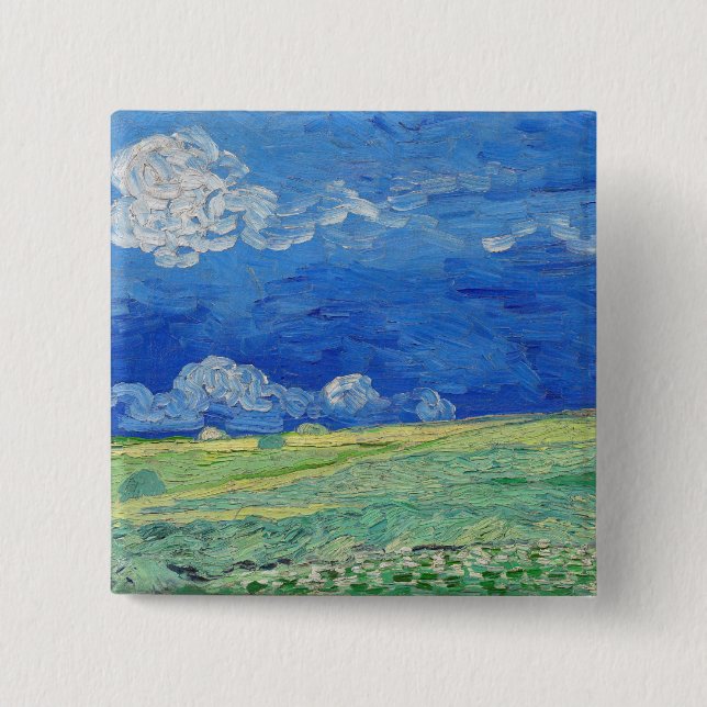 Vincent van Gogh - Wheatfields under Thunderclouds 2 Inch Square Button (Front)