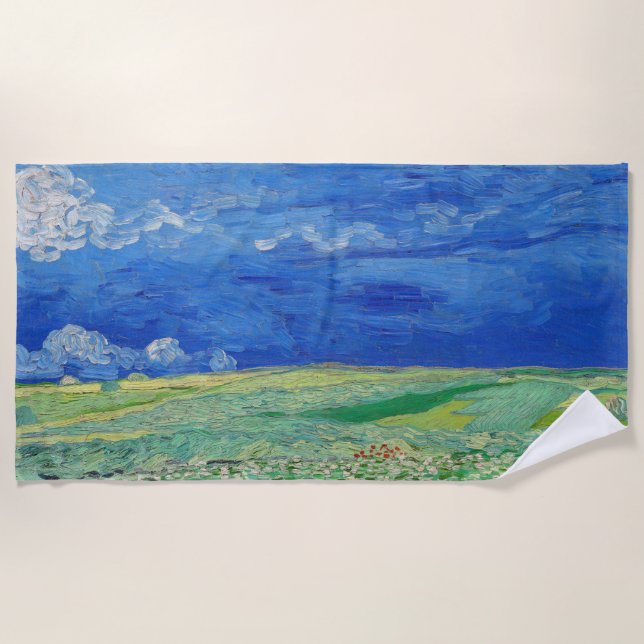 Vincent van Gogh - Wheatfields under Thunderclouds Beach Towel (Front)