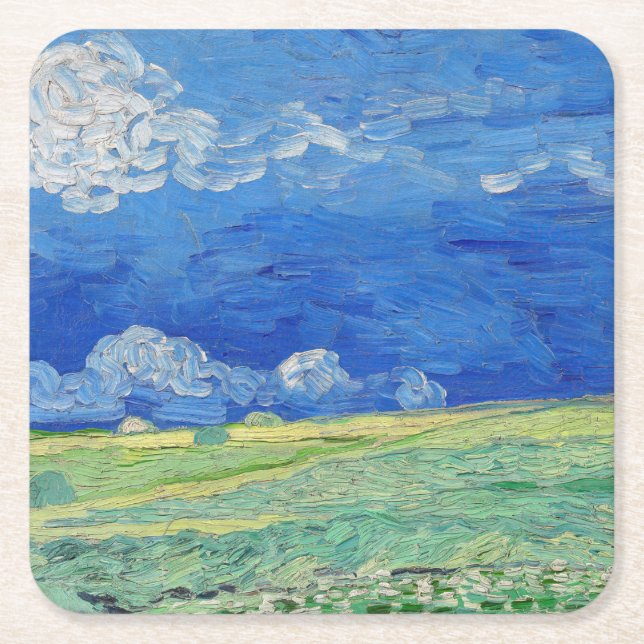 Vincent van Gogh - Wheatfields under Thunderclouds Square Paper Coaster (Front)
