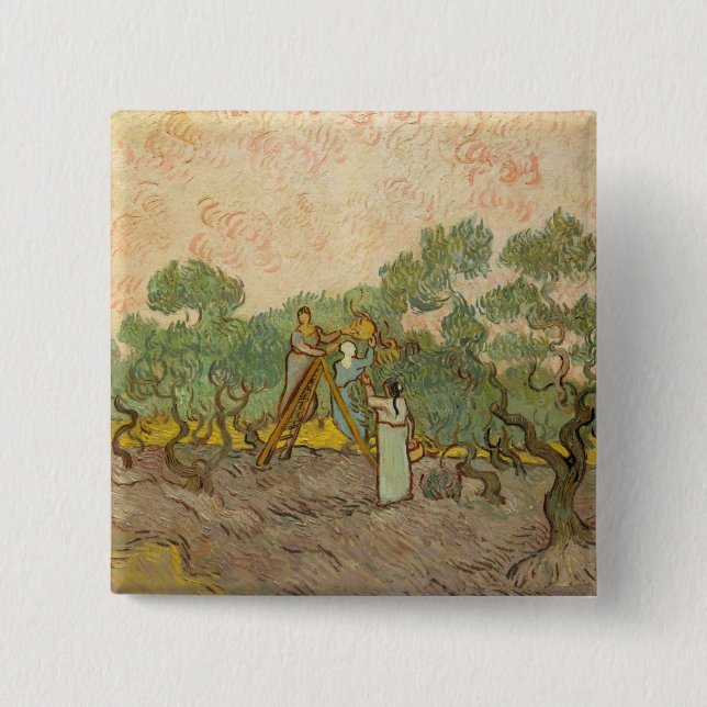 Vincent van Gogh - Women Picking Olives  2 Inch Square Button (Front)