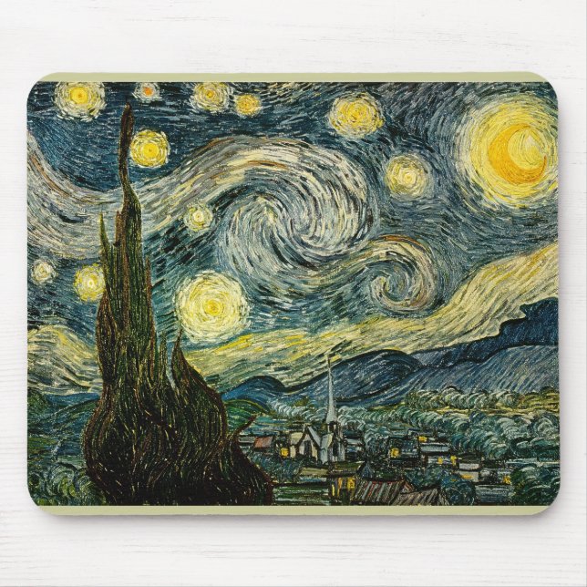 Vincent van Gogh's The Starry Night (1889) Mouse Pad (Front)