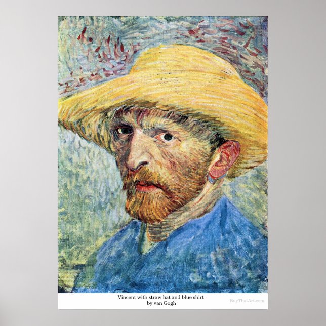 Vincent with straw hat and blue shirt by van Gogh Poster (Front)