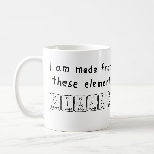 Vindaloo periodic table word mug (Left)