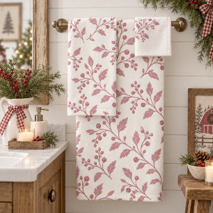 Vine & Berry Christmas Pattern Cran Ivory ID1337 Bath Towel Set