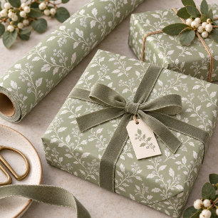 Vine & Berry Christmas Pattern Sage ID1337 Wrapping Paper