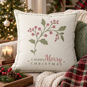 Vine & Berry Merry Christmas Motif ID1337 Throw Pillow