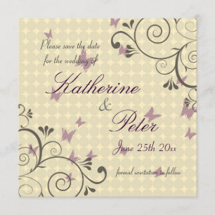 Vine & Butterfly  Save The Date Invitation Cream