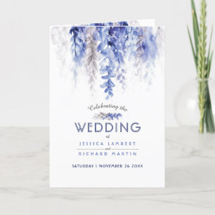Vine cascading watercolor blue grey white wedding program