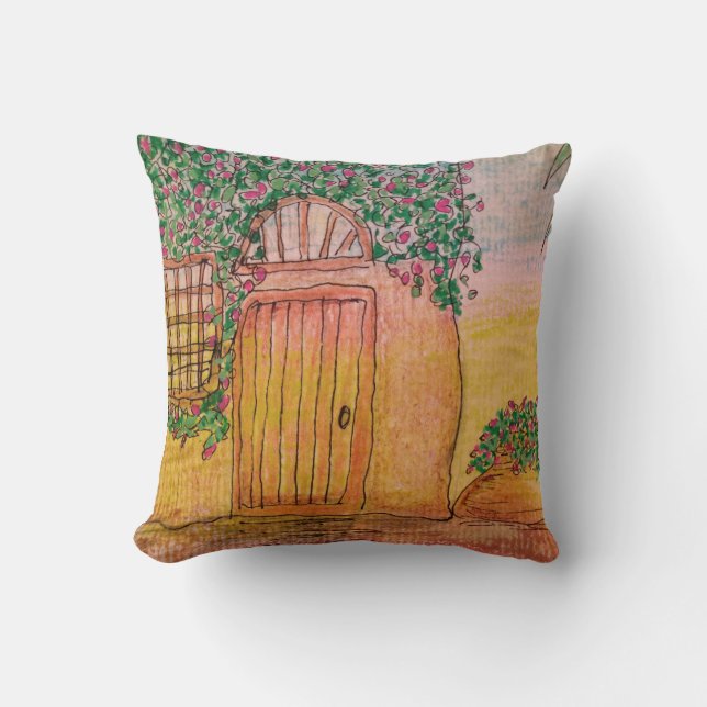 Vine-Covered Cottage Throw Pillow (Front)