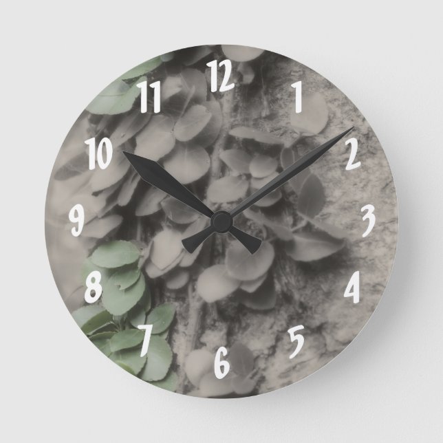 Vine On Tree In Black White Nature Round Clock (Front)