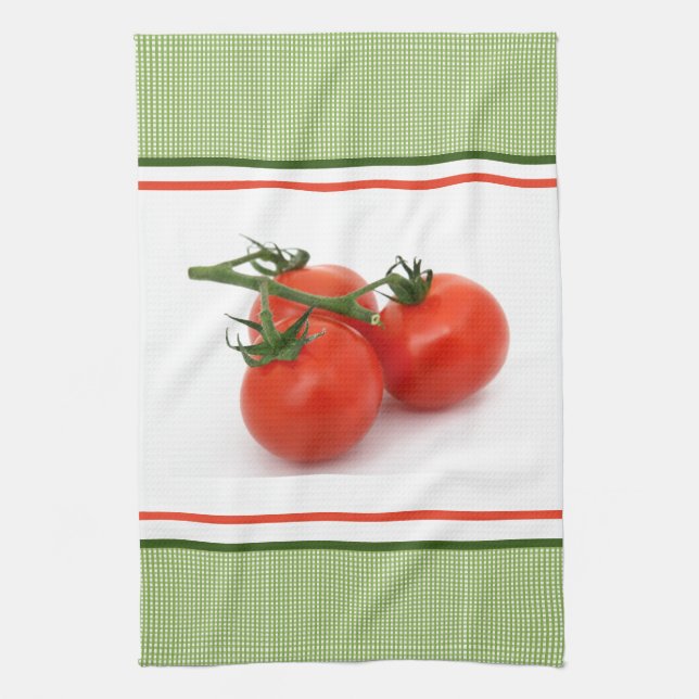 Vine Ripe Fresh Tomatoes on Green Kitchen Kitchen Towel (Vertical)