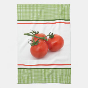Vine Ripe Fresh Tomatoes on Green Kitchen Towel