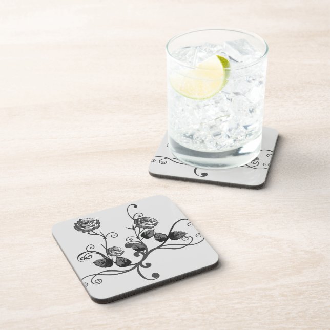 Vine Rose Print Plastic Coaster Set (Right Side)