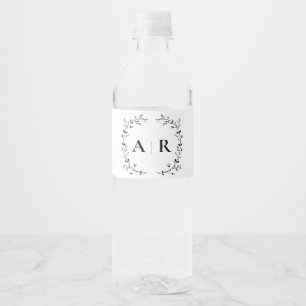 Vine Scroll Wedding Monogram, Couple Initials Water Bottle Label