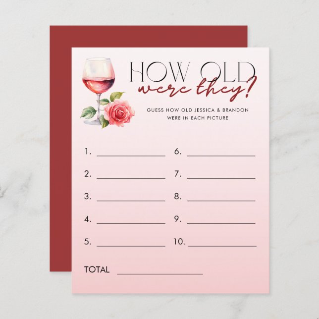 Vine Theme Guess How Old Bride Groom Photo Game (Front/Back)