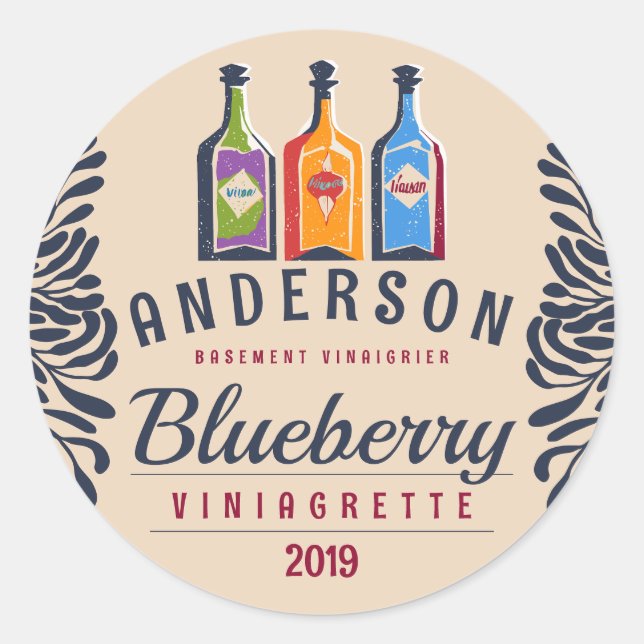 Vineger bottles fruit or herb flavoued vinaigrette classic round sticker (Front)