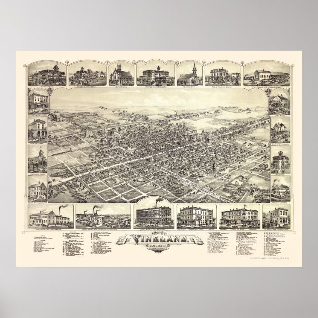 Vineland, NJ Panoramic Map - 1885 Poster (Front)