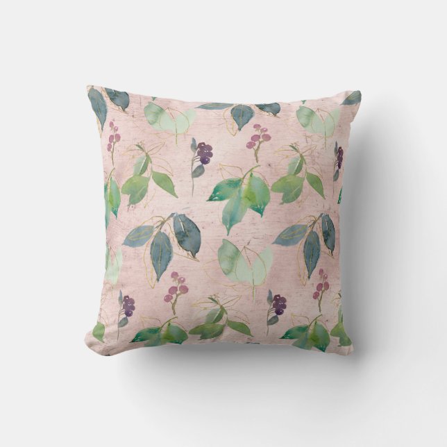 Vines and Berries on Distressed Blush Throw Pillow (Front)