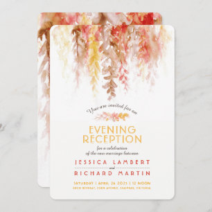 Vines coral red brown wedding evening reception invitation