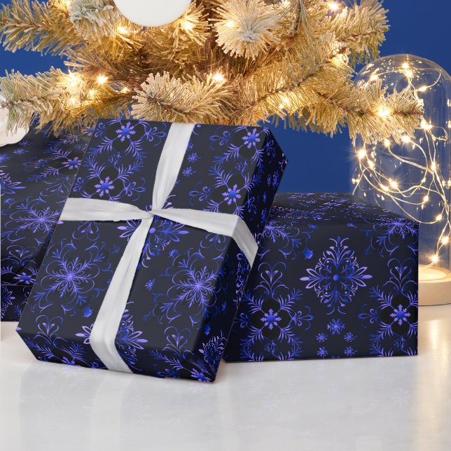 Vines Flowers Botanical Purple Black Christmas Wrapping Paper (Holidays)