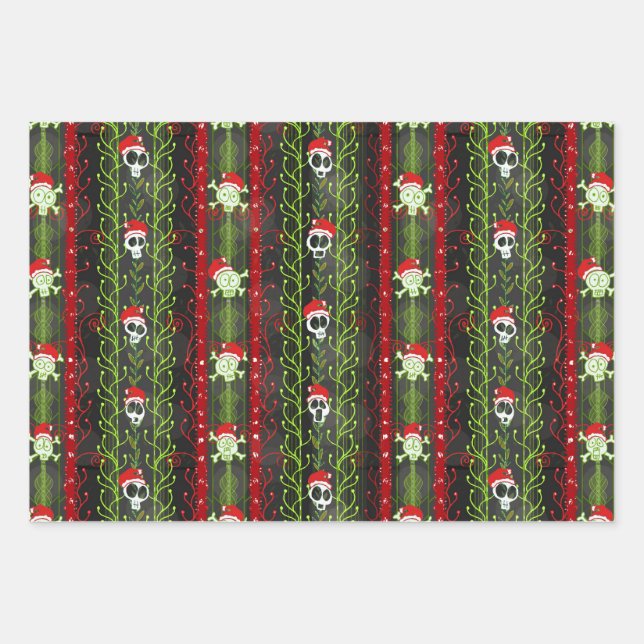 Vines O' Death Christmas Skull Skeleton Santa Hat Wrapping Paper Sheet (Front)