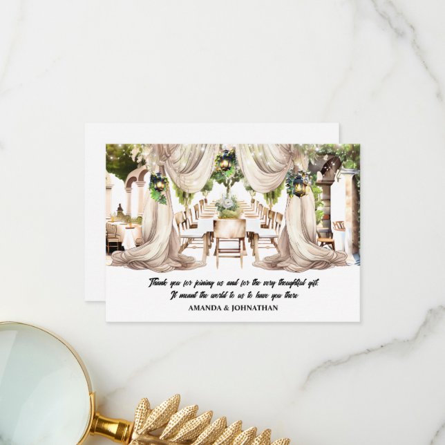 Vineyard al freco wine farm table drapes summer  thank you card (Front/Back In Situ)
