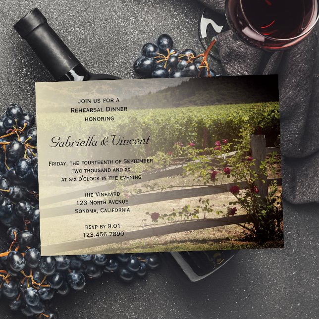 Vineyard and Rose Fence Wedding Rehearsal Dinner Invitation (Creator Uploaded)