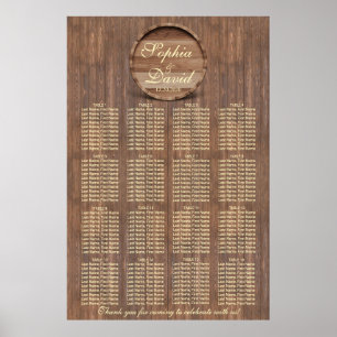 Vineyard Barrel Wedding Seating Chart 16 tables