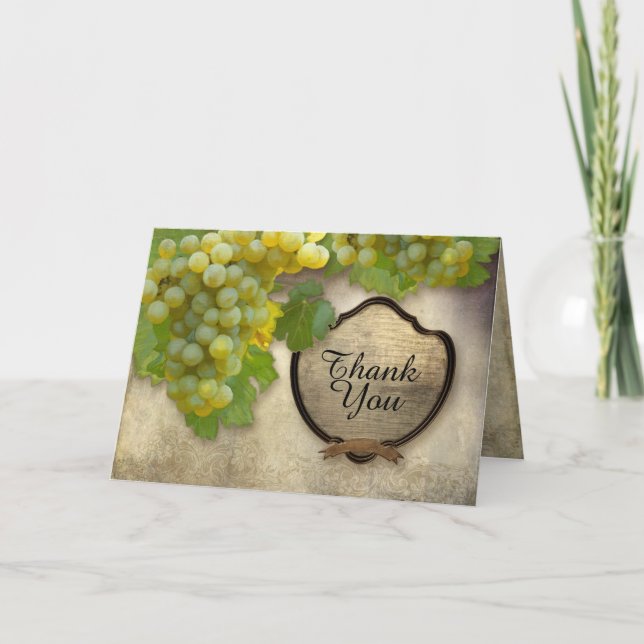 Vineyard Chardonnay Green Grape Vines Elegant Thank You Card (Front)