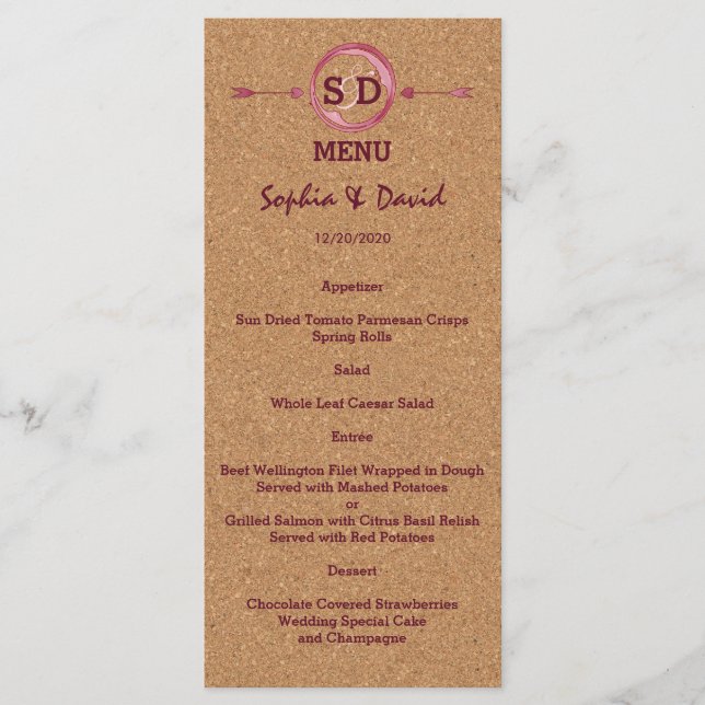 Vineyard Cork Stains Red Wine Mariage Menu (Devant)