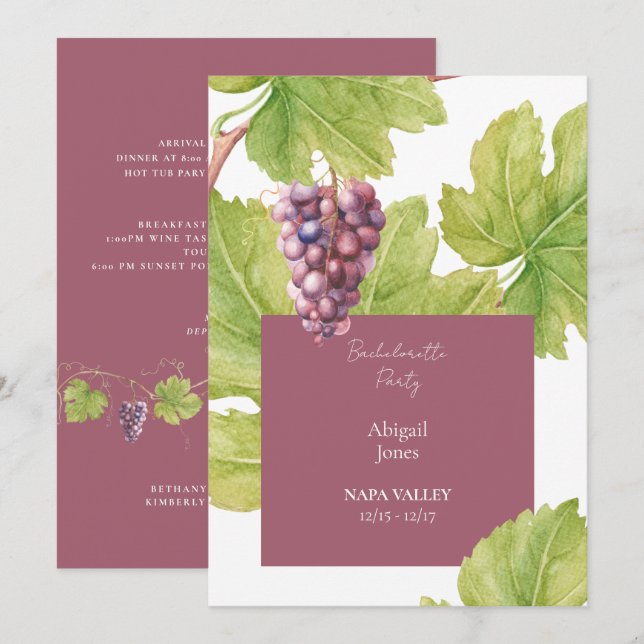 Vineyard Destination Bachelorette Party Invitation (Front/Back)