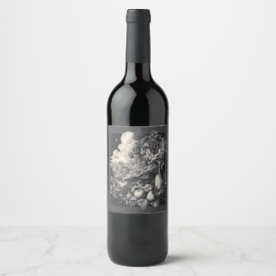 Vineyard Fantasy with Grapes and Bottle Artwork Wine Label