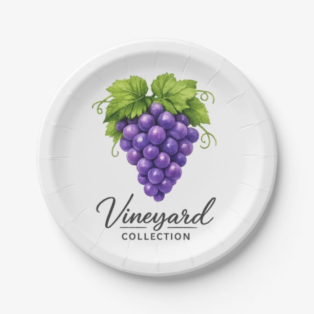 Vineyard Grape Rustic Party Paper Plates (Front)
